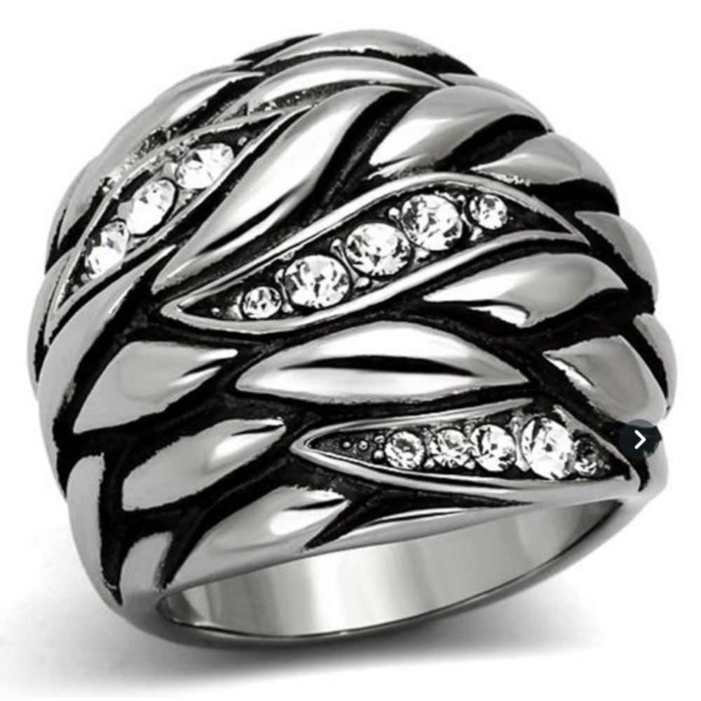 STAINLESS STEEL CUBIC ZIRCONIA DOME RING - Picture 3 of 5